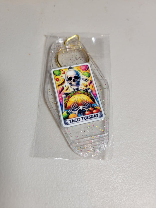 Taco Tuesday Tarot Card Retro Hotel Keychain